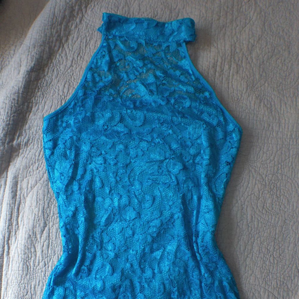 Teal Lace Choker Halter Dress